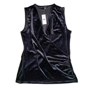 New Ann Taylor XS Black Velvet Wrap Top Blouse Shell NWT